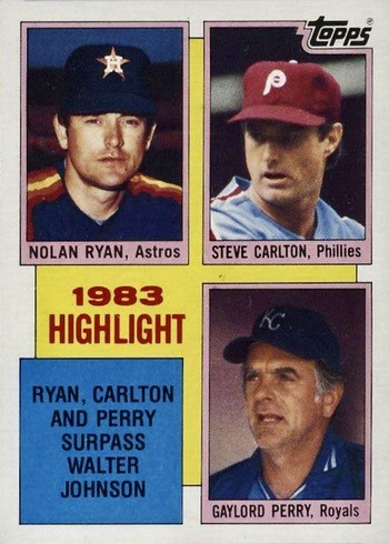 1984 Topps #4 Nolan Ryan, Steve Carlton, Gaylord Perry Surpass Walter Johnson Strikeouts Highlight Baseball Card 1984 Topps #4 Nolan Ryan, Steve Carlton, Gaylord Perry Surpass Walter Johnson Strikeouts Highlight Baseball Card