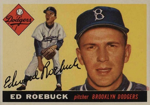 1955 Topps #195 Ed Roebuck Baseball Card 1955 Topps #195 Ed Roebuck Baseball Card