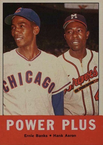 1963 Topps #242 Hank Aaron and Ernie Banks Power Plus Baseball Card 1963 Topps #242 Hank Aaron and Ernie Banks Power Plus Baseball Card