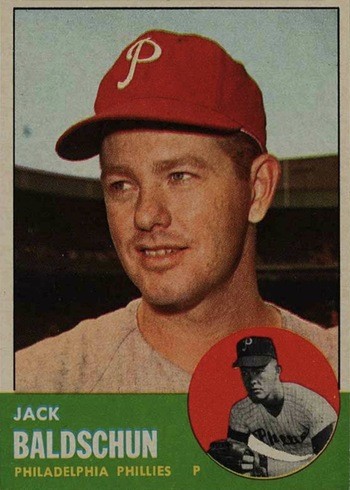 1963 Topps #341 White Slash Variation Jack Baldschun Baseball Card