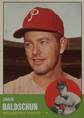 1963 Topps #341 With No White Slash Variation Jack Baldschun Baseball Card 1963 Topps #341 With No White Slash Variation Jack Baldschun Baseball Card