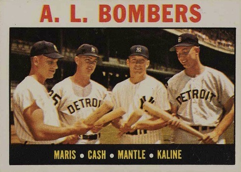 1964 Topps #331 Roger Maris, Norm Cash, Mickey Mantle and Al Kaline AL Bombers Baseball Card 1964 Topps #331 Roger Maris, Norm Cash, Mickey Mantle and Al Kaline AL Bombers Baseball Card