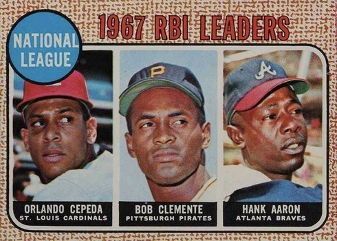 1968 Topps #3 Orlando Cepeda, Roberto Clemente, Hank Aaron NL RBI Leaders Baseball Card