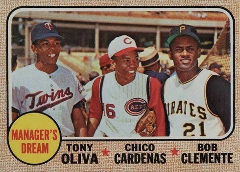 1968 Topps #480 Tony Oliva, Chico Cardenas and Roberto Clemente Manager's Dream Baseball Card 1968 Topps #480 Tony Oliva, Chico Cardenas and Roberto Clemente Manager's Dream Baseball Card