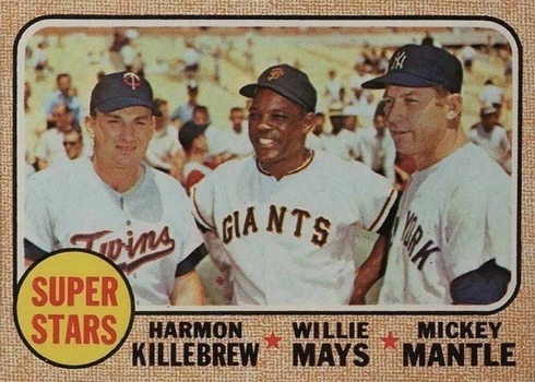 1968 Topps #490 Harmon Killebrew, Willie Mays and Mickey Mantle Super Stars Baseball Card 1968 Topps #490 Harmon Killebrew, Willie Mays and Mickey Mantle Super Stars Baseball Card