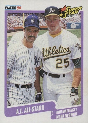 1990 Fleer #638 Super Star Specials AL All-Stars Don Mattingly and Mark McGwire Baseball Card 1990 Fleer #638 Super Star Specials AL All-Stars Don Mattingly and Mark McGwire Baseball Card