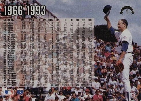 1994 Donruss #1 Nolan Ryan Baseball Card Reverse Side With Career Stats
