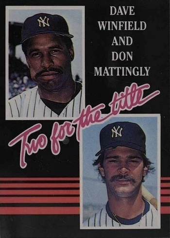 1985 Donruss #651 (White Letters) Two for the Title Mattingly and Winfield Baseball Card 1985 Donruss #651 (White Letters) Two for the Title Mattingly and Winfield Baseball Card