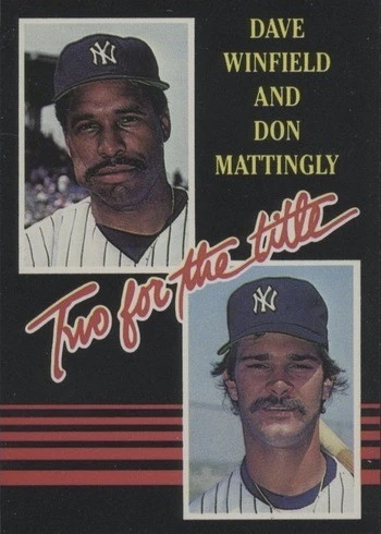 1985 Donruss #651 (Yellow Letters) Two for the Title Mattingly and Winfield Baseball Card 1985 Donruss #651 (Yellow Letters) Two for the Title Mattingly and Winfield Baseball Card