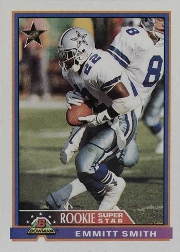 1991 Bowman #3 Star Rookie Emmitt Smith Football Card 1991 Bowman #3 Star Rookie Emmitt Smith Football Card