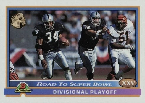 1991 Bowman #554 Playoffs Bo Jackson Football Card 1991 Bowman #554 Playoffs Bo Jackson Football Card