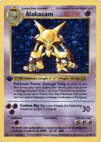 1999 First Edition Pokemon Card Alakazam #1