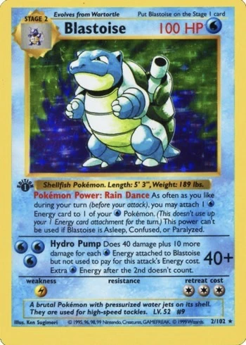 1999 Erstausgabe Pokemon Card Blastoise #2