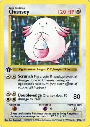 1999 Πρώτη έκδοση Pokemon Card Chansey #3