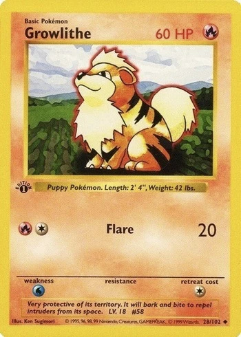 1999 First Edition Pokemon Card Growlithe #28