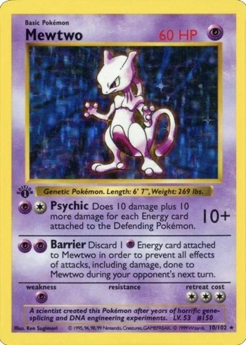 1999 Πρώτη έκδοση Pokemon Card Mewtwo #10