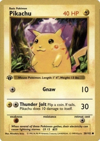 1999 First Edition Pokemon Card Pikachu Red Cheeks #58