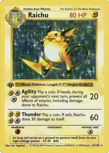 1999 İlk Baskı Pokemon Card Raichu #14