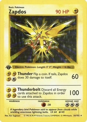 1999 First Edition Pokemon Card Zapdos # 16