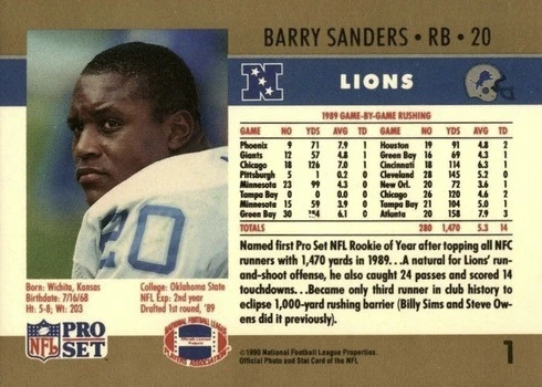 1990 Pro Set #1 Barry Sanders Hawaii Trade Show Promo Football Card Reverse Side