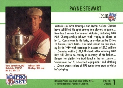1990 Pro Set #1 Payne Stewart Football Card Reverse Side
