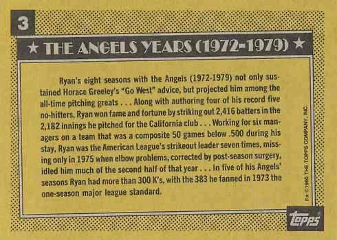 1990 Topps #3 Angels Years Nolan Ryan Baseball Card Reverse Side