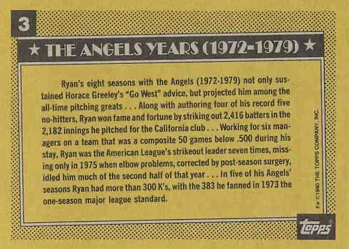 1990 Topps #3 Angels Years Nolan Ryan Baseball Card Reverse Side 1990 Topps #3 Angels Years Nolan Ryan Baseball Card Reverse Side