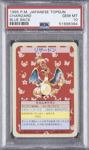 1995 Japanske Topsun Charizard Blue Back