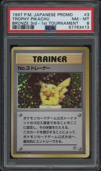 1997 Pokémon 3er lugar Trofeo de bronce Pikachu Trainer Tarjeta