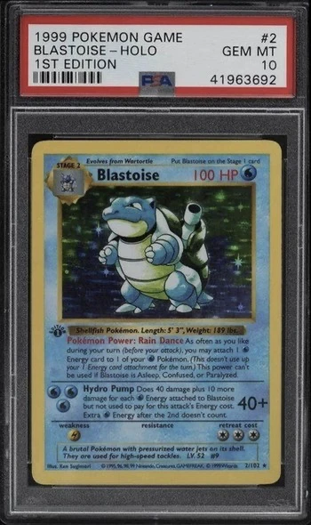 Tarjeta de Pokémon de Blastoise de la primera edición de 1999