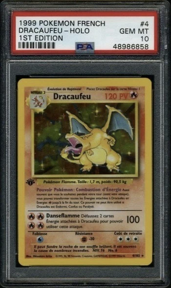 1999 Pokemon French First Edition Holographic Dracaufeu Charizard Card