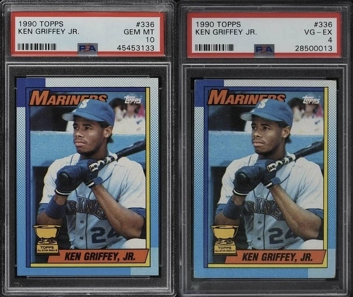 Two 1990 Topps Ken Griffey Jr. Cards Graded by PSA