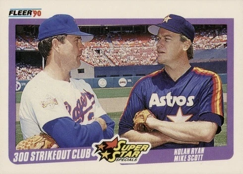 1990 Fleer #636 Super Star Specials 300 Strikeout Club Mike Scott and Nolan Ryan Baseball Card
