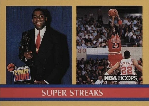 1990 Hoops #385 Magic Johnson Michael Jordan Super Streaks Basketball Card