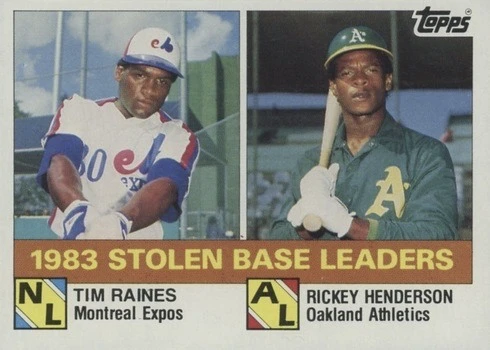 1984 Topps #134 Stolen Base Leaders Tim Raines and Rickey Henderson Baseball Card