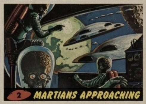 1962 Mars Attacks #2 Martians Approaching Trading Card 1962 Mars Attacks #2 Martians Approaching Trading Card