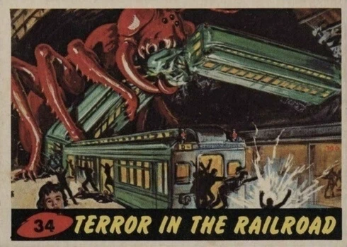 1962 Mars Attacks #34 Terror In The Railroad Trading Card 1962 Mars Attacks #34 Terror In The Railroad Trading Card