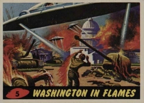 1962 Mars Attacks #5 Washington In Flames Trading Card 1962 Mars Attacks #5 Washington In Flames Trading Card