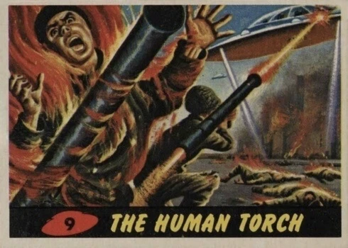 1962 Mars Attacks #9 The Human Torch Trading Card 1962 Mars Attacks #9 The Human Torch Trading Card