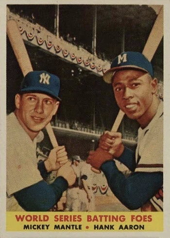 1958 Topps #418 Mickey Mantle, Hank Aaron Baseball Card