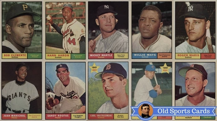 A collage of the most valuable cards from the 1961 Topps Baseball sports card set.A collage of the most valuable cards from the 1961 Topps Baseball sports card set.