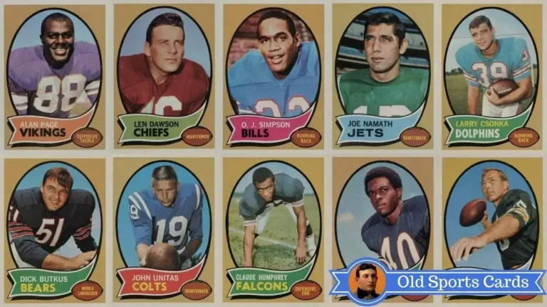A collage of the most valuable cards from the 1970 Topps Football sports card set.