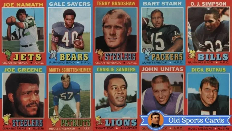 A collage of the most valuable cards from the 1971 Topps Football sports card set.