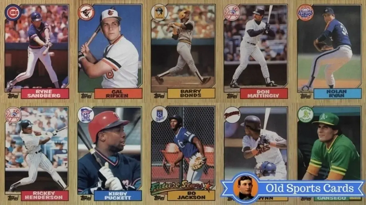 A collage of the most valuable cards from the 1987 Topps Baseball sports card set.
