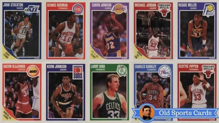 A collage of the most valuable cards from the 1989 Fleer Basketball sports card set.