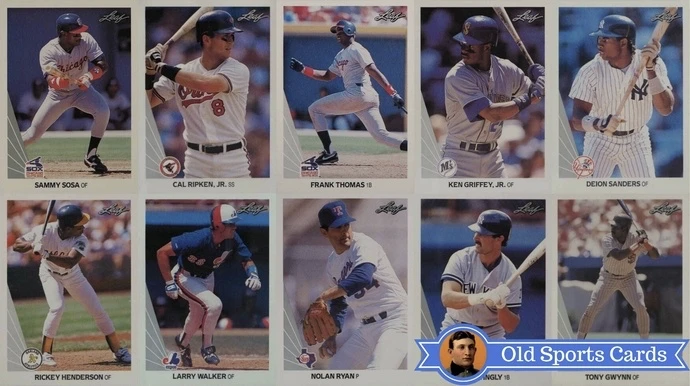 A collage of the most valuable cards from the 1990 Leaf Baseball sports card set.