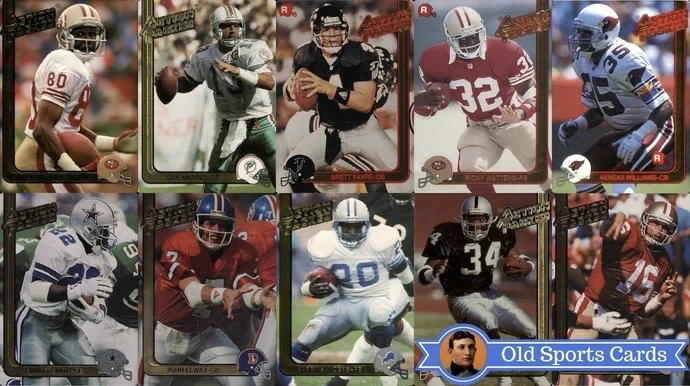 A collage of the most valuable cards from the 1991 Action Packed Football sports card set.
