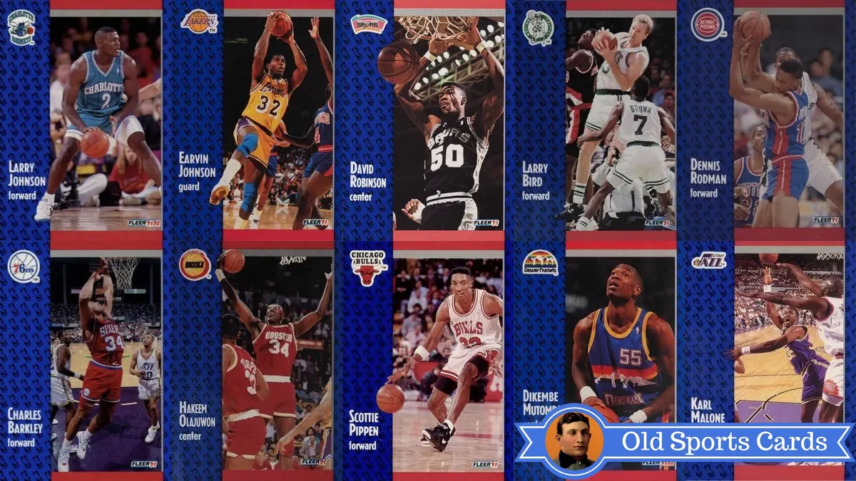 A collage of the most valuable cards from the 1991 Fleer Basketball sports card set.A collage of the most valuable cards from the 1991 Fleer Basketball sports card set.