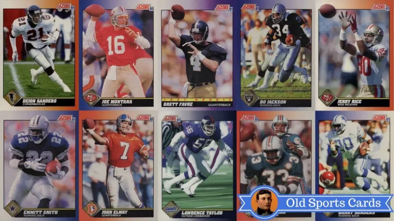 A collage of the most valuable cards from the 1991 Score Football sports card set.A collage of the most valuable cards from the 1991 Score Football sports card set.
