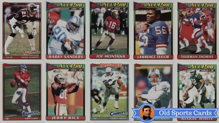 A collage of the most valuable cards from the 1991 Topps Football sports card set.A collage of the most valuable cards from the 1991 Topps Football sports card set.